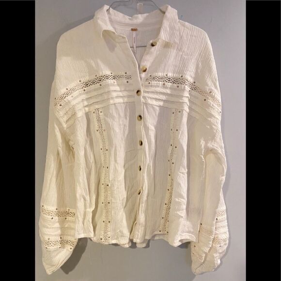 FREE PEOPLE Summer Stars Buttondown in Ivory L - Picture 9 of 10